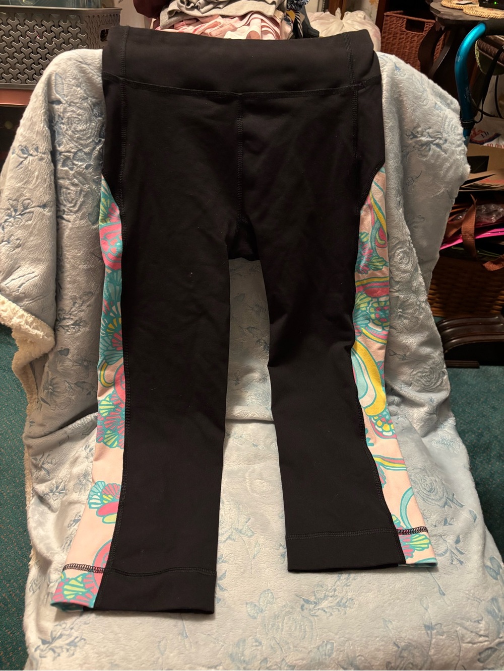 Lily Pulitzer Women’s Black Leggings with Colorful Side Panels Size XS